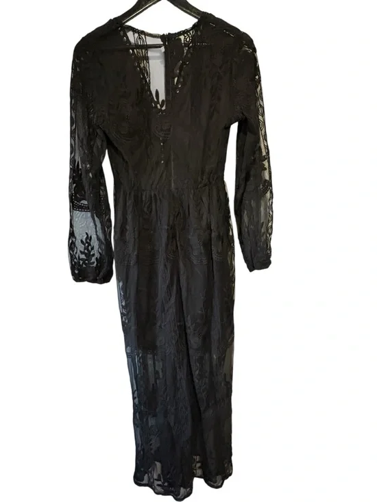 Lace Maxi Dress with Black Floral Embroidery. Size M. Black - Picture 5 of 11